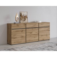 Buffet coloris chêne et noir 180cm collection HAVANA. Bahut  design avec 3 portes et 3 tiroirs.