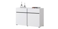 Buffet 120cm coloris blanc et noir collection HAVANA. Bahut  design avec 2 portes et 2 tiroirs.