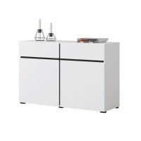 Buffet 120cm coloris blanc et noir collection HAVANA. Bahut  design avec 2 portes et 2 tiroirs.