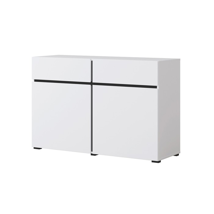 Buffet 120cm coloris blanc et noir collection HAVANA. Bahut  design avec 2 portes et 2 tiroirs.