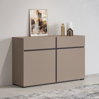 Buffet 120cm coloris beige et noir collection HAVANA. Bahut  design avec 2 portes et 2 tiroirs.