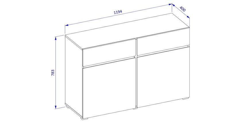 Buffet 120cm coloris blanc et noir collection HAVANA. Bahut  design avec 2 portes et 2 tiroirs.