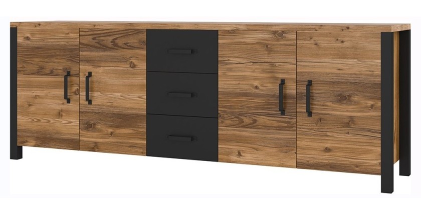 Buffet DARWIN – 220 cm en épicéa et noir mat