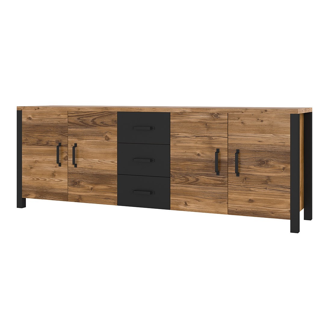 Buffet DARWIN – 220 cm en épicéa et noir mat