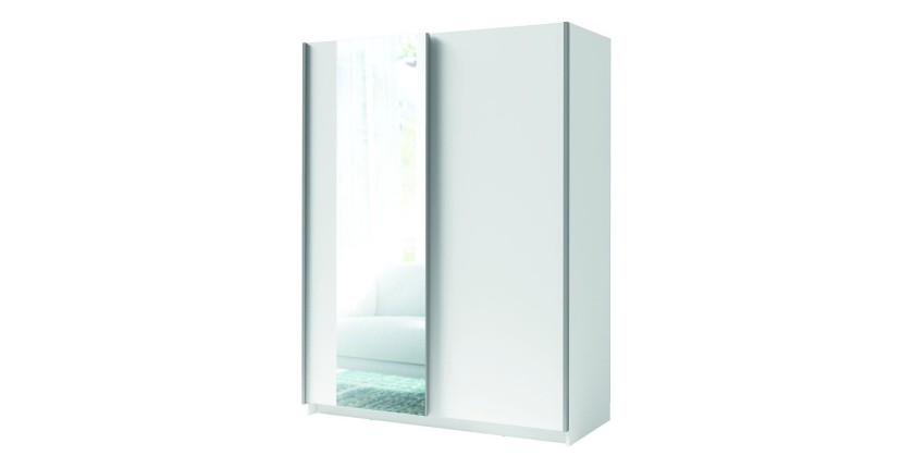 Armoire GOZU 2 portes coulissantes avec miroir - Coloris Blanc - 180 x 198 x 62 cm