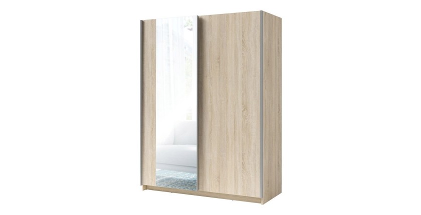 Armoire GOZU 2 portes coulissantes avec miroir - Coloris Chêne Sonoma - 180 x 198 x 62 cm