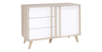 Commode 1 porte et 3 tiroirs MALMO coloris chêne clair et blanc