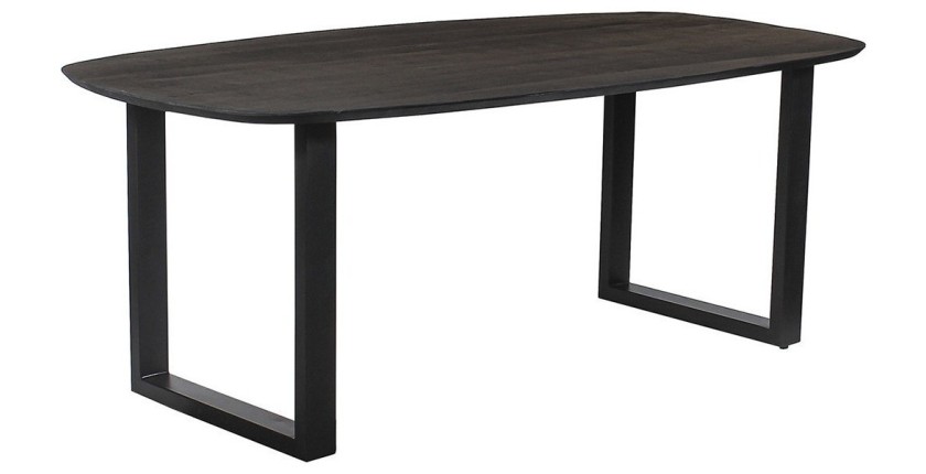 Table à manger ovale pour 8 personnes en bois massif coloris noir collection  BELLA. Pieds en U design