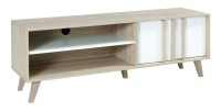 Meuble TV MALMO 150 cm coloris chêne clair et blanc