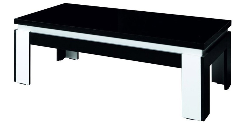 Table basse LINA noir et blanc brillant – 125 x 42 x 65 cm