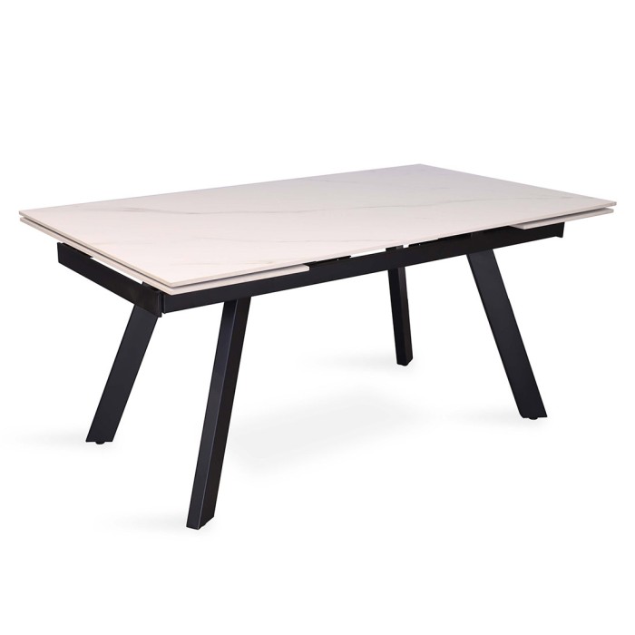 Table à manger collection LAROS en métal avec plateau blanc en pierre extensible jusqu'à 240cm