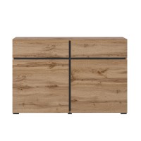 Buffet 120cm coloris chêne et noir collection HAVANA. Bahut  design avec 2 portes et 2 tiroirs.