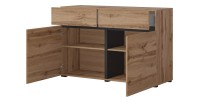 Buffet 120cm coloris chêne et noir collection HAVANA. Bahut  design avec 2 portes et 2 tiroirs.