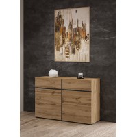 Buffet 120cm coloris chêne et noir collection HAVANA. Bahut  design avec 2 portes et 2 tiroirs.