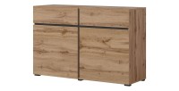 Buffet 120cm coloris chêne et noir collection HAVANA. Bahut  design avec 2 portes et 2 tiroirs.