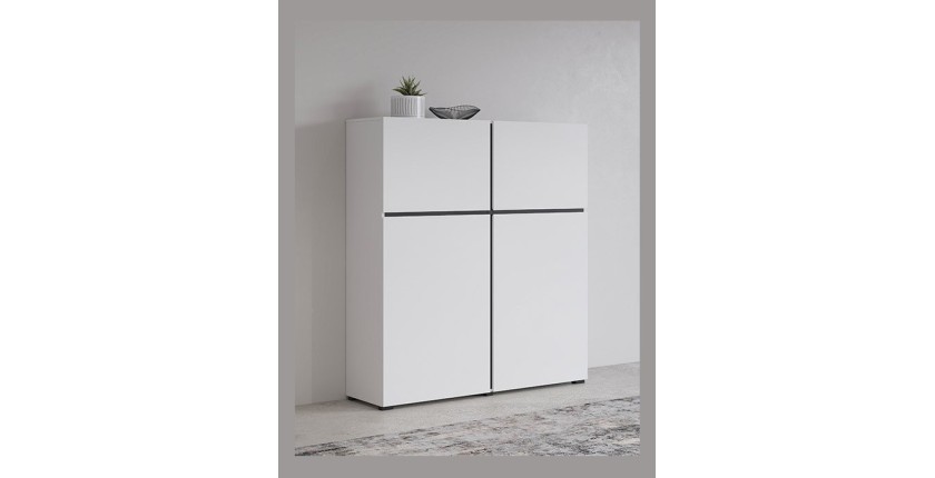 Buffet haut coloris blanc et noir L120xH140xP40 collection HAVANA. Bahut  haut design avec 4 portes.