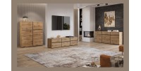 Buffet haut coloris chêne et noir L120xH140xP40 collection HAVANA. Bahut  haut design avec 4 portes.