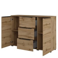 Buffet ALICE coloris chêne wotan – 2 portes, 3 tiroirs avec éclairage LED