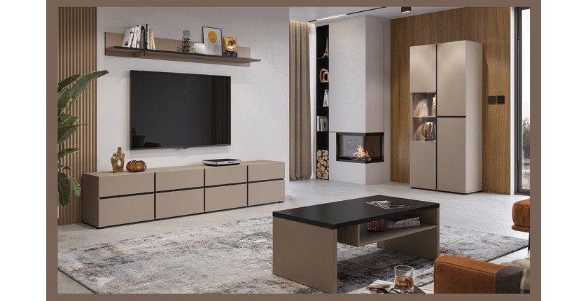 Vitrine haute 2 portes collection HAVANA. Coloris beige et noir.