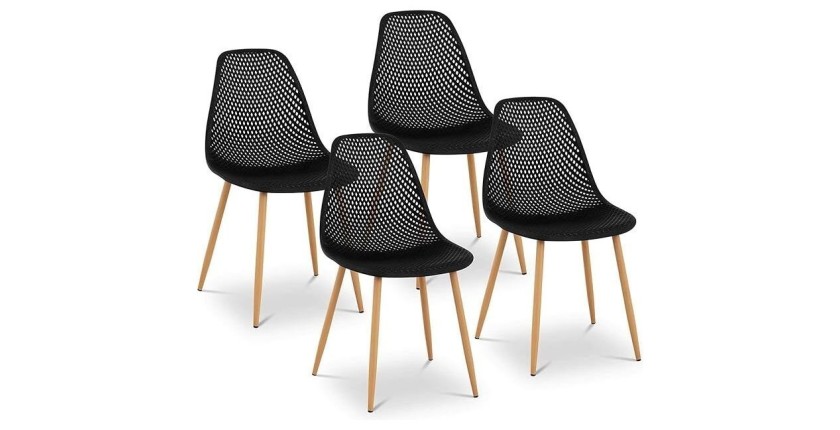 Lot de 4 chaises ajourées BEE coloris noir - H83 x L53 x P47 cm