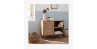 Commode ALTA chêne clair avec porte en rotin – Design scandinave et rangement pratique