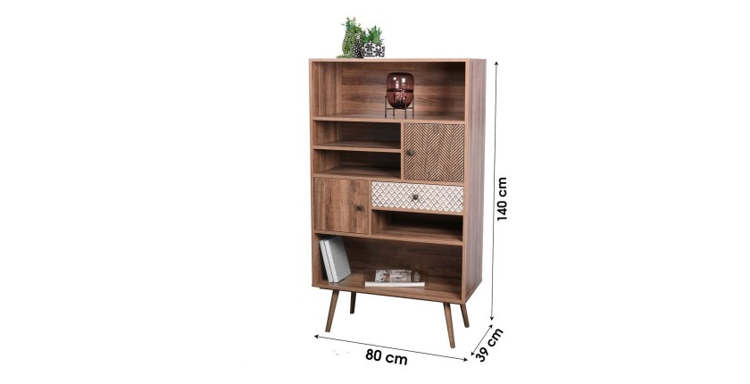 Bibliothèque ALTA coloris chêne clair avec 2 portes et 1 tiroir – Design scandinave et rangement pratique