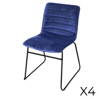 Lot de 4 chaises en velours côtelé bleu collection NETS style industriel