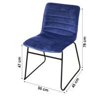 Lot de 4 chaises en velours côtelé bleu collection NETS style industriel