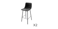 Lot de 2 tabourets de bar avec dossier effet cuir ardoise collection NETS - Style industriel