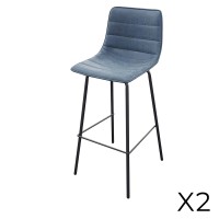 Lot de 2 tabourets de bar avec dossier effet cuir bleu denim collection NETS - Style industriel