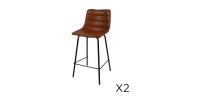 Lot de 2 tabourets de bar avec dossier effet cuir cannelle collection NETS - Style industriel