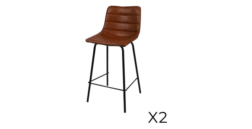 Lot de 2 tabourets de bar avec dossier effet cuir cannelle collection NETS - Style industriel