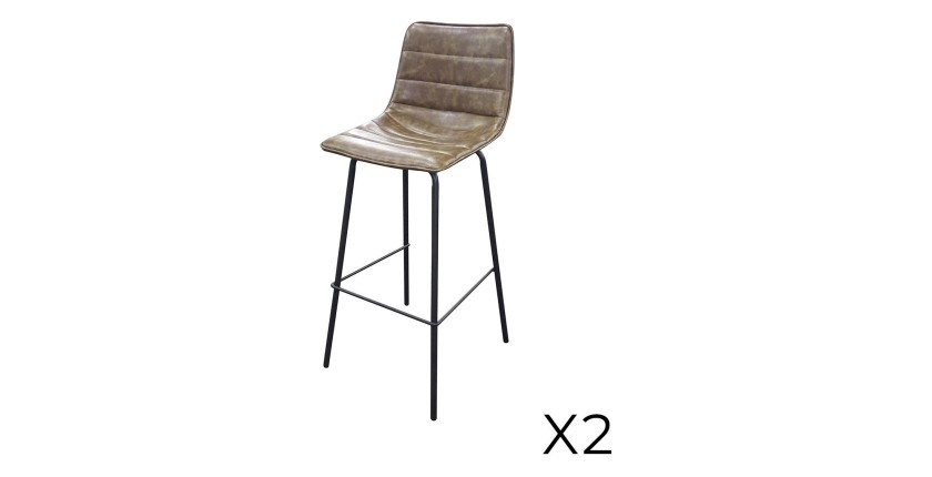 Lot de 2 tabourets de bar avec dossier effet cuir tilleul collection NETS - Style industriel