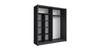 Armoire 2 portes coulissantes avec miroir - 205 cm - gris graphite - collection OZZULA