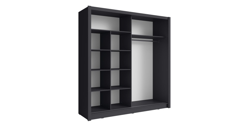 Armoire 2 portes coulissantes avec miroir - 205 cm - gris graphite - collection OZZULA