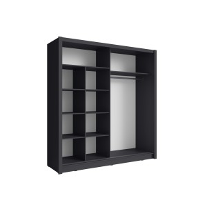 Armoire 2 portes coulissantes avec miroir - 205 cm - gris graphite - collection OZZULA