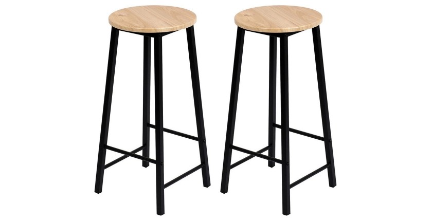 Lot de 2 tabourets de bar DARYL coloris chêne et noir avec structure en métal