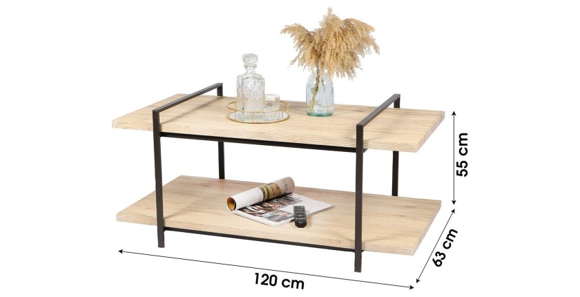 Table basse collection DARYL – Style industriel, coloris chêne et noir