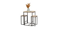 Ensemble table haute avec 2 tabourets – DARYL – Chêne et Métal Noir