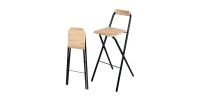 Lot de 4 tabourets de bar pliables avec dossier collection DARYL coloris chêne et noir avec structure en métal