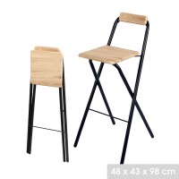 Lot de 4 tabourets de bar pliables avec dossier collection DARYL coloris chêne et noir avec structure en métal