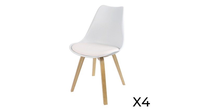 Lot de 4 chaises design blanches avec coussin collection MIA