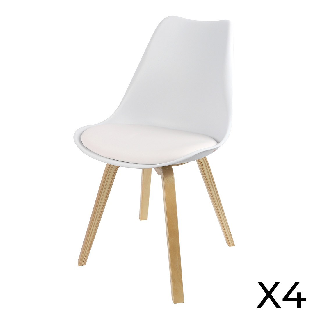 Lot de 4 chaises design blanches avec coussin collection MIA