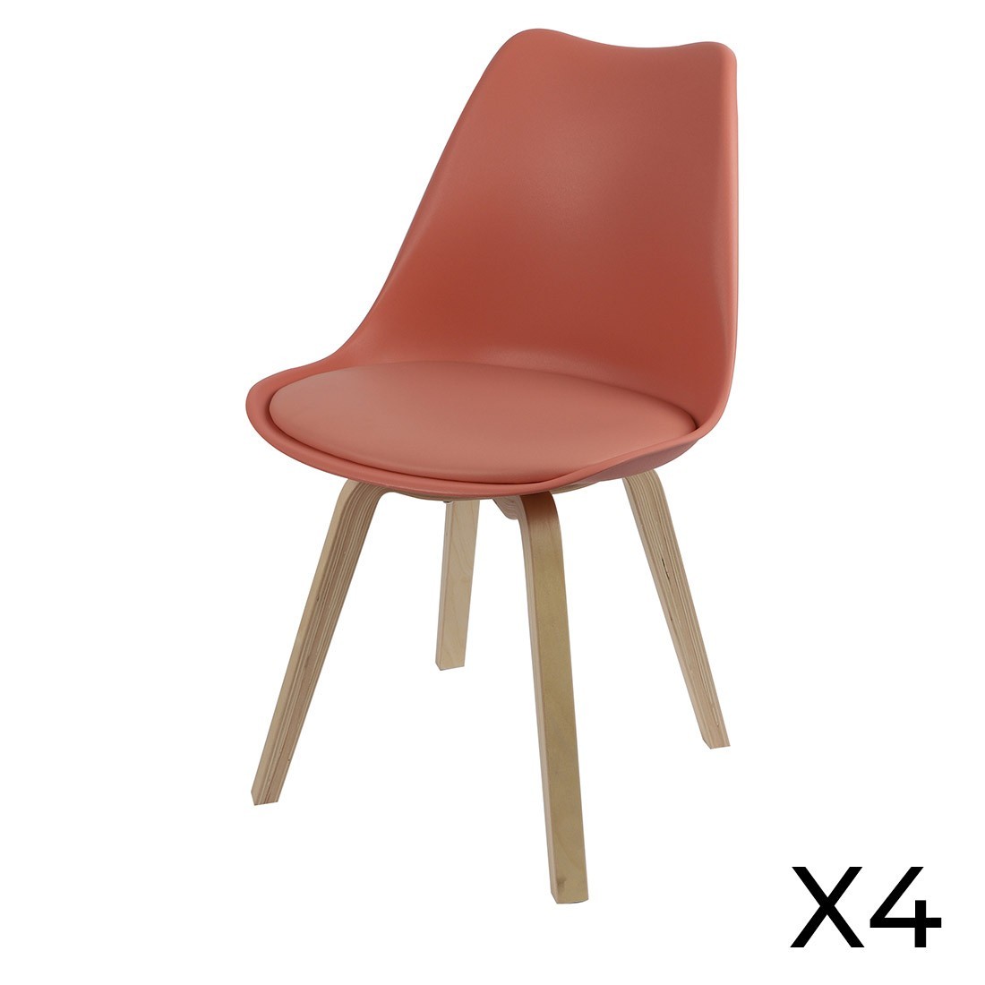 Lot de 4 chaises design rouge terracotta avec coussin collection MIA