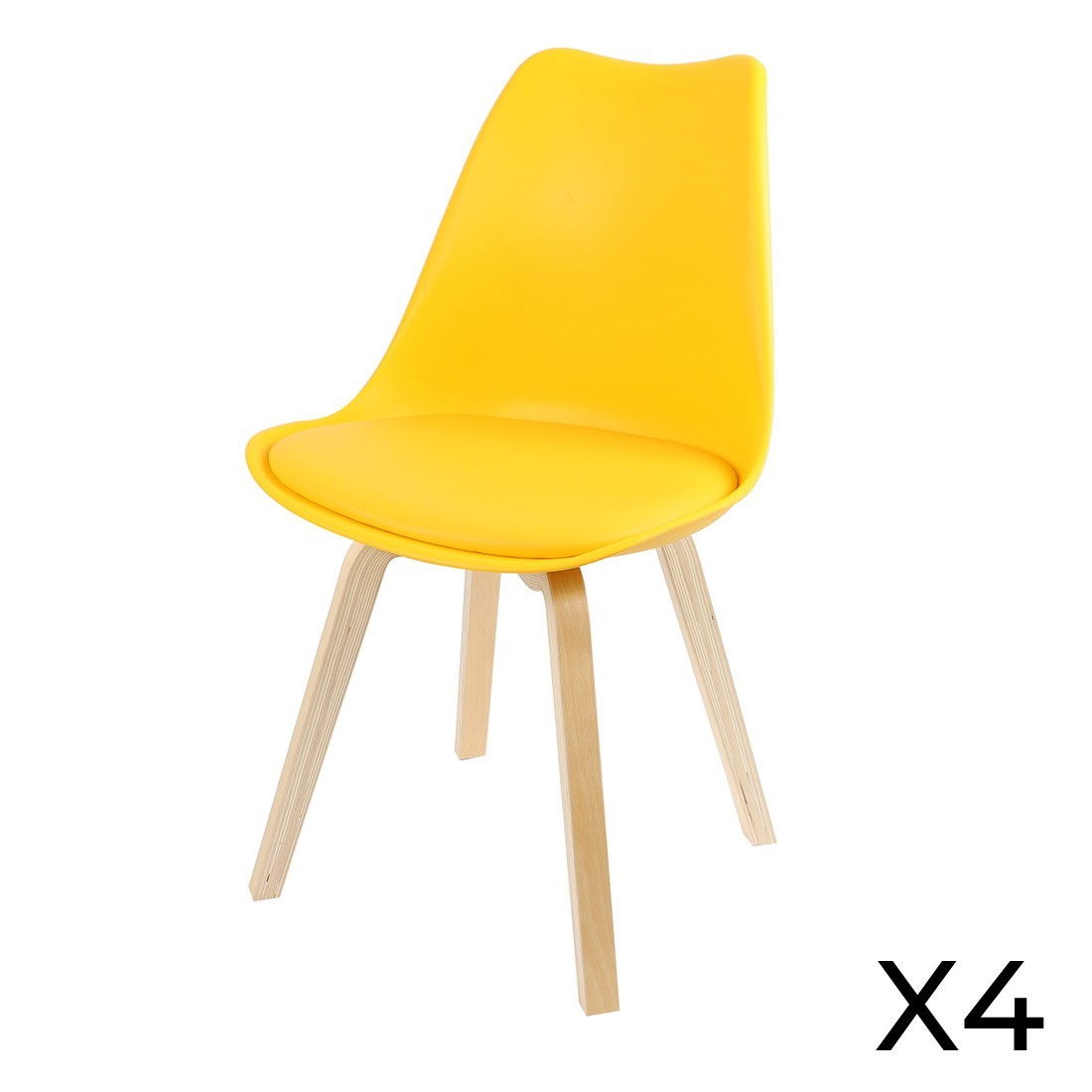 Lot de 4 chaises design avec coussin coloris jaune moutarde collection MIA