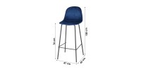 Lot de 4 tabourets de bar avec dossier en velours bleu et structure en métal collection LALY - Style industriel