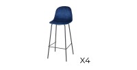 Lot de 4 tabourets de bar avec dossier en velours bleu et structure en métal collection LALY - Style industriel