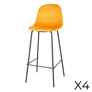 Lot de 4 tabourets de bar avec dossier en velours jaune et structure en métal collection LALY - Style industriel