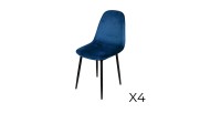 Lot de 4 chaises LOLY, assise et dossier en velours bleu, structure en métal noir