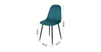 Lot de 4 chaises LOLY, assise et dossier en velours bleu canard, structure en métal noir